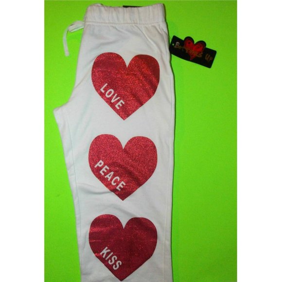 Bottoms Up "LOVE PEACE KISS" warm fleece Sweatpants with big red hearts S,M,L,XL - Picture 2 of 7